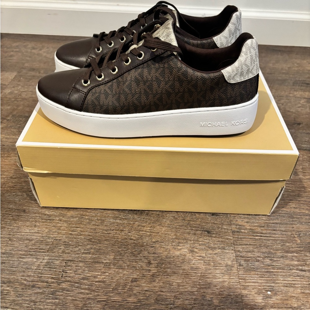 Michael Kors Dark Brown and White Sneakers